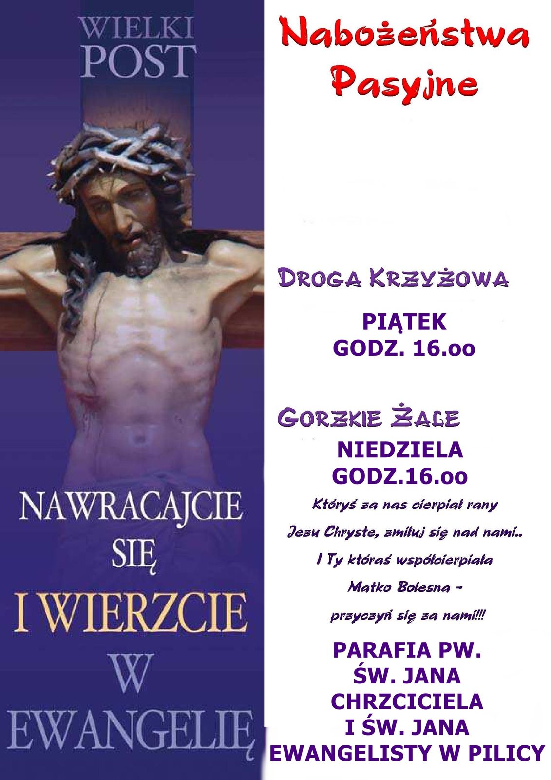 Zapraszamy na nabożeństwa pasyjne
